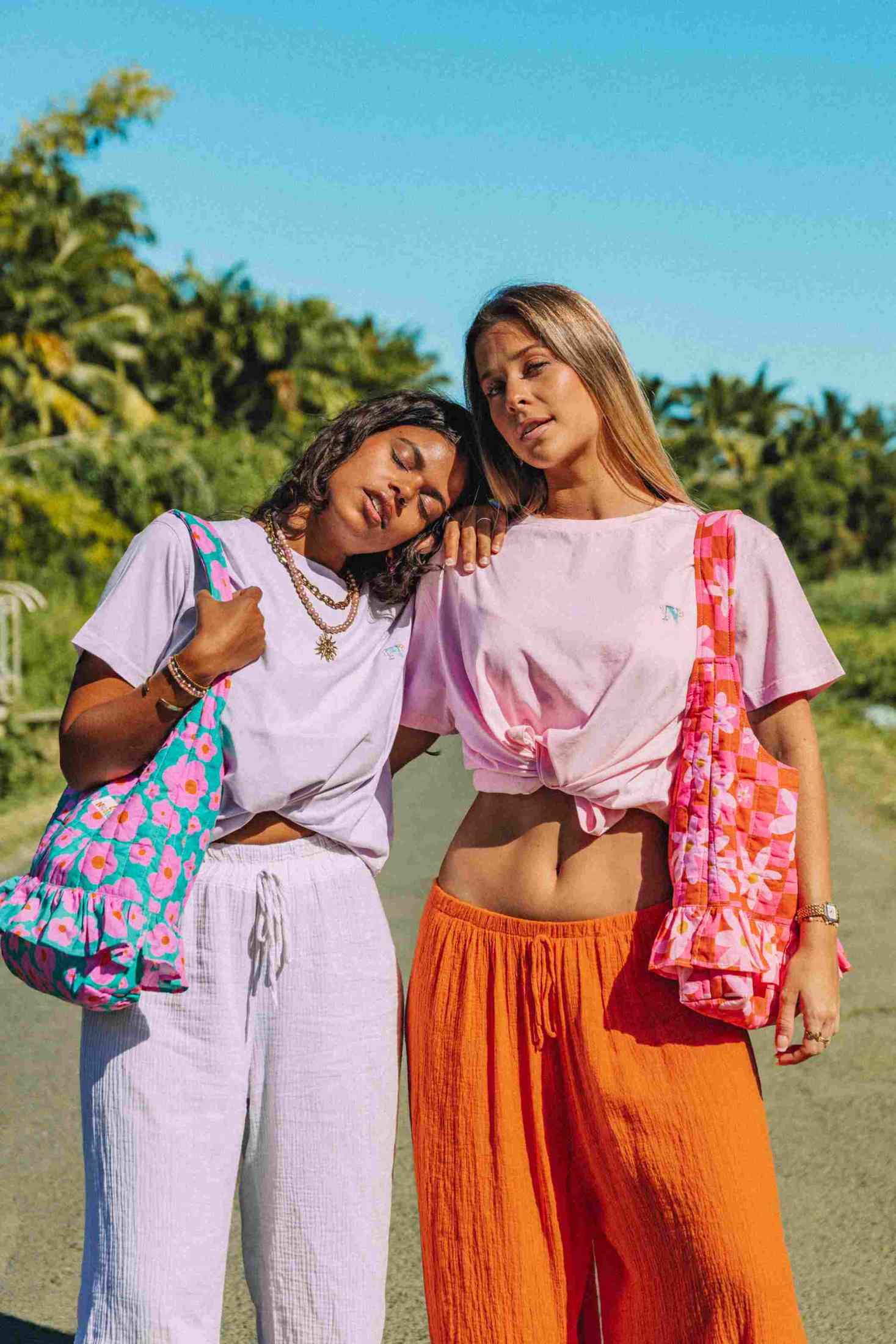 Borsa Celeste Fiori Verde Rosa