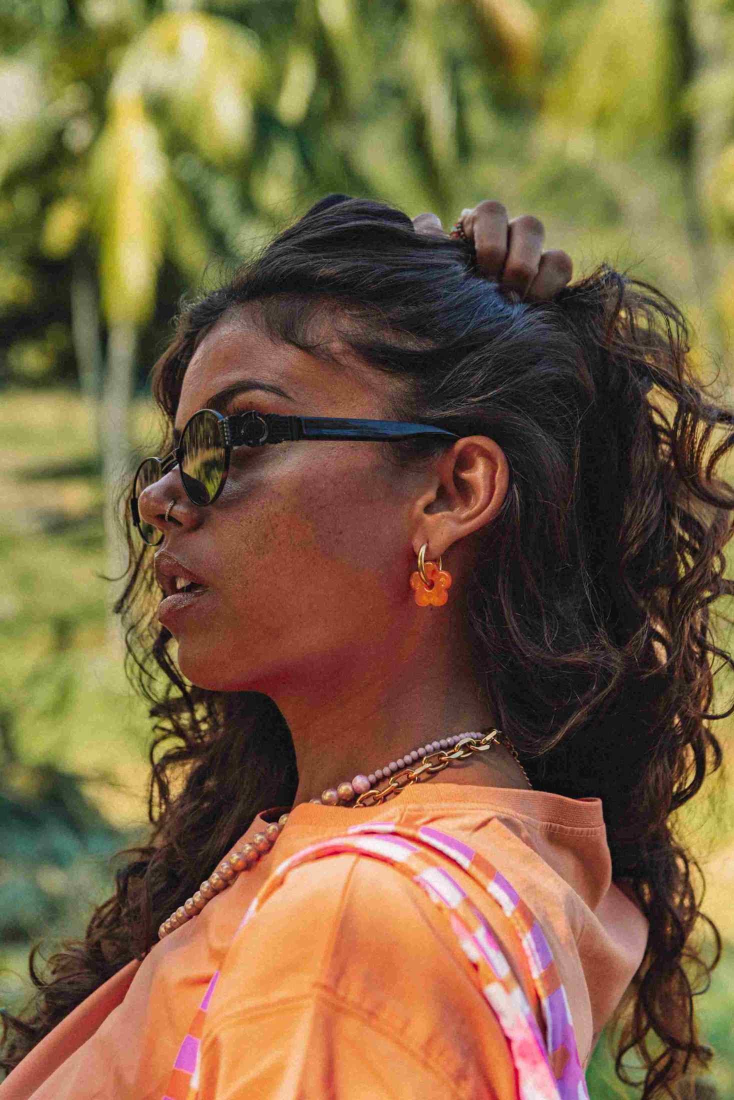 Flower Hoop Earrings Acetate Orange