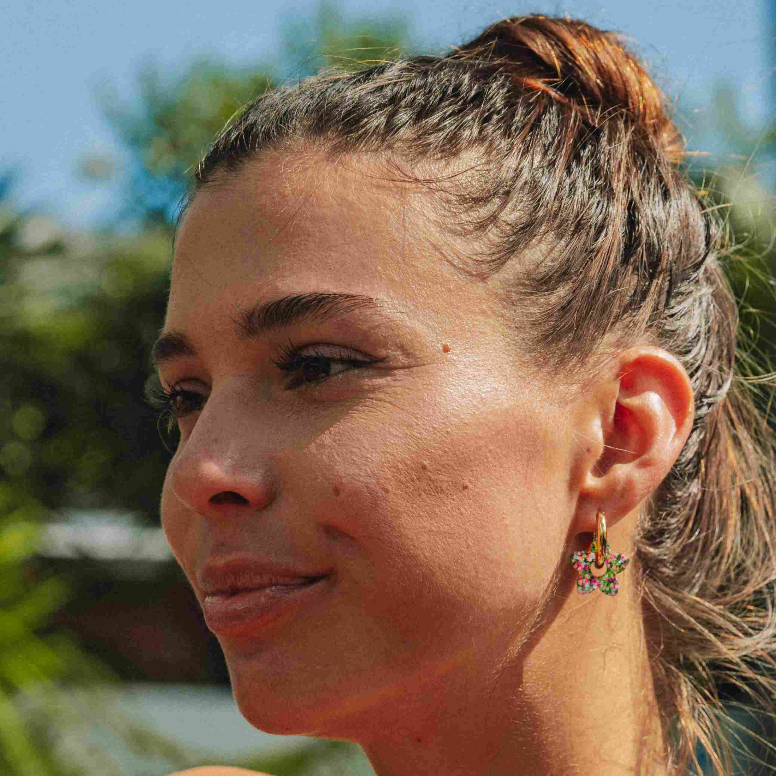 Orecchini a cerchio Tiaré Mix Verde Rosa