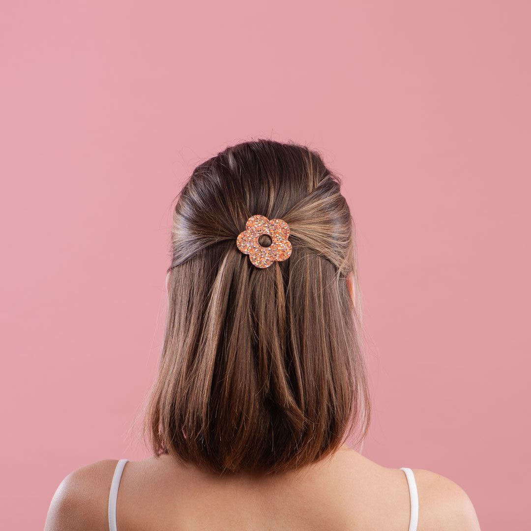 Barrette ronde Fleur Mix Orange