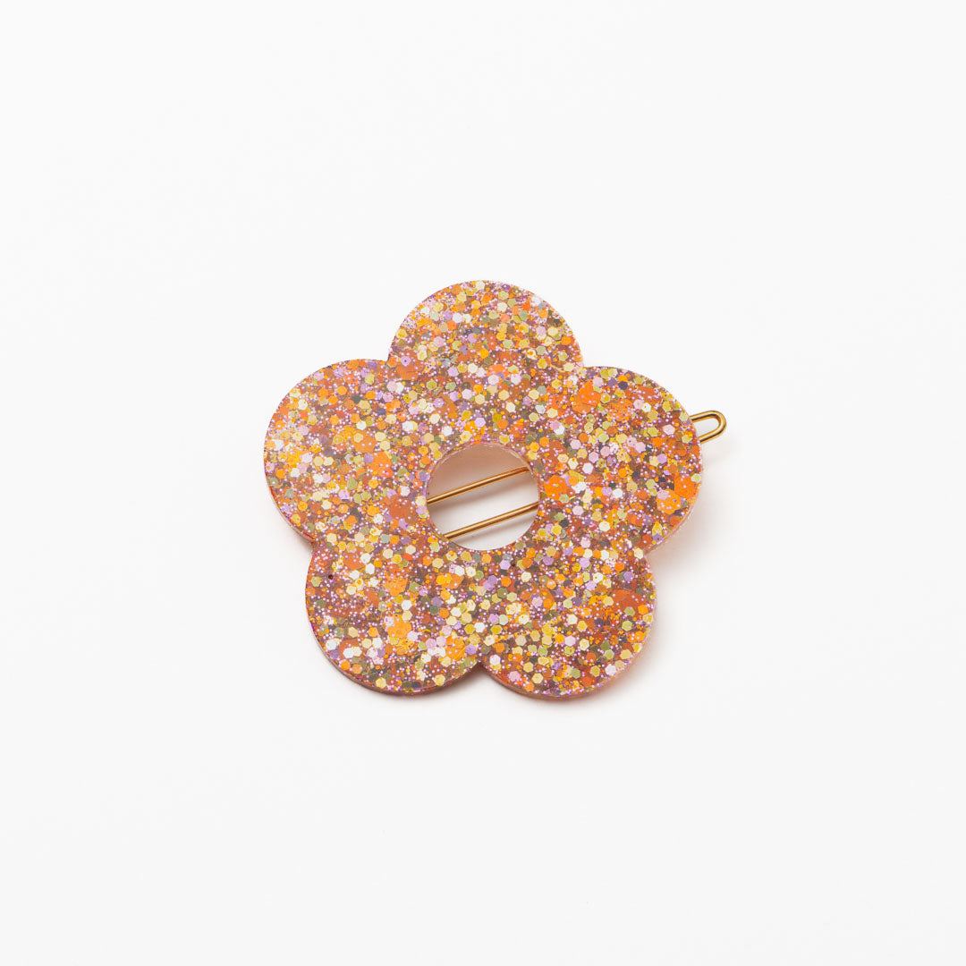 Barrette ronde Fleur Mix Orange