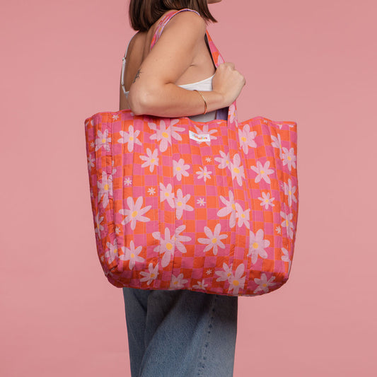 Cabas Matelassé Damier Fleuri