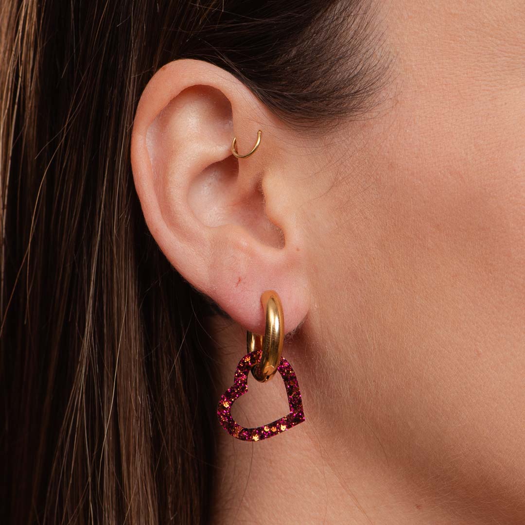 Pendientes de aro mini Coeur Fucsia Chocolate