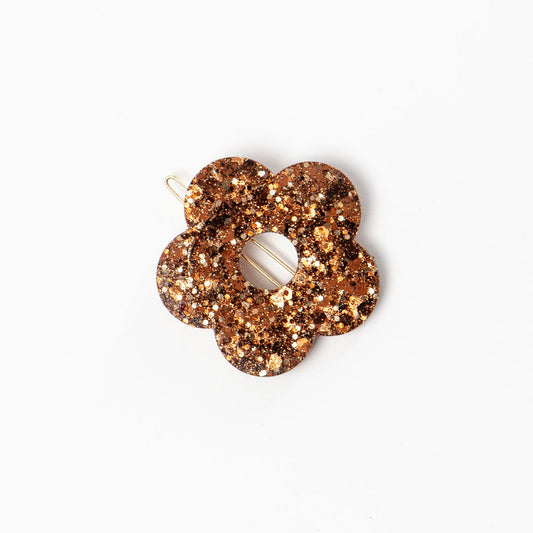 Barrette ronde Fleur Chocolat Champagne
