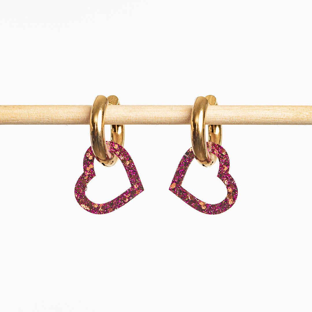 Pendientes de aro mini Coeur Fucsia Chocolate