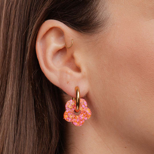 Pendientes de aro Flor Fucsia Naranja