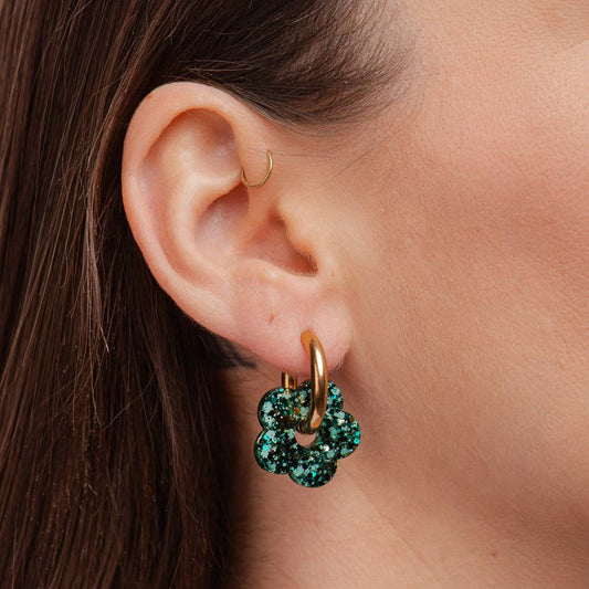 Pendientes de aro Flor Mix Verde