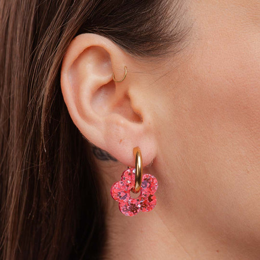 Pendientes de aro Flor Rojo Rosa