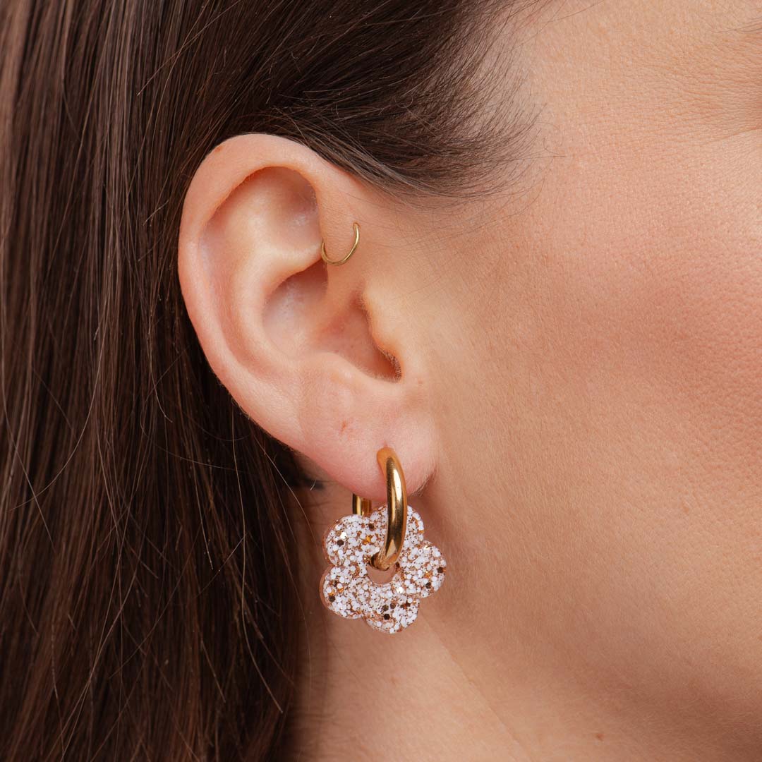 Pendientes de aro Flor Marfil Champagne