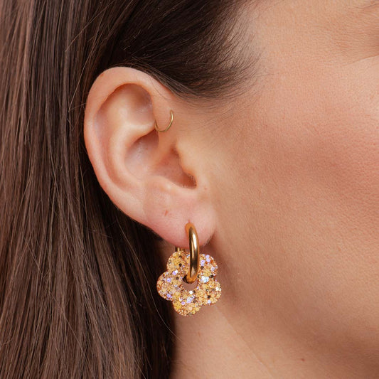 Pendientes de aro Flor Melocotón Champagne