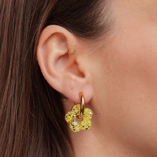Pendientes de aro Flor Amarilla Champagne