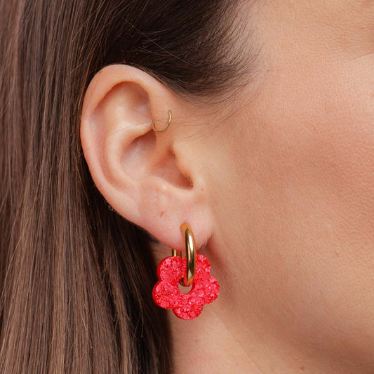 Pendientes de aro Flor Roja