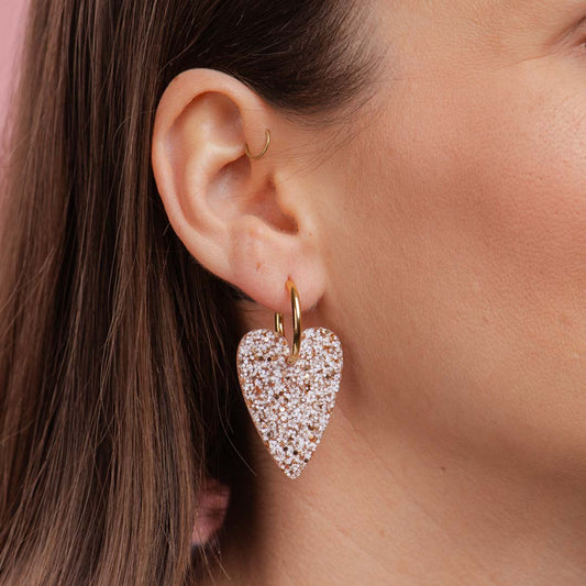 Pendientes de aro Corazón Marfil Champagne