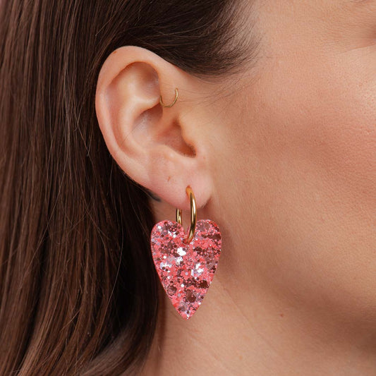Boucles d'oreilles Cœur Rouge Rose