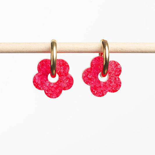 Pendientes de aro Flor Roja