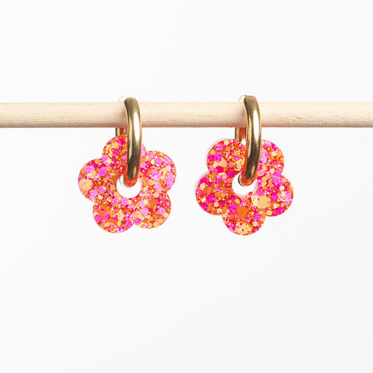 Pendientes de aro Flor Fucsia Naranja