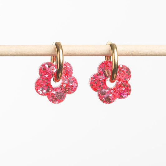 Pendientes de aro Flor Rojo Rosa