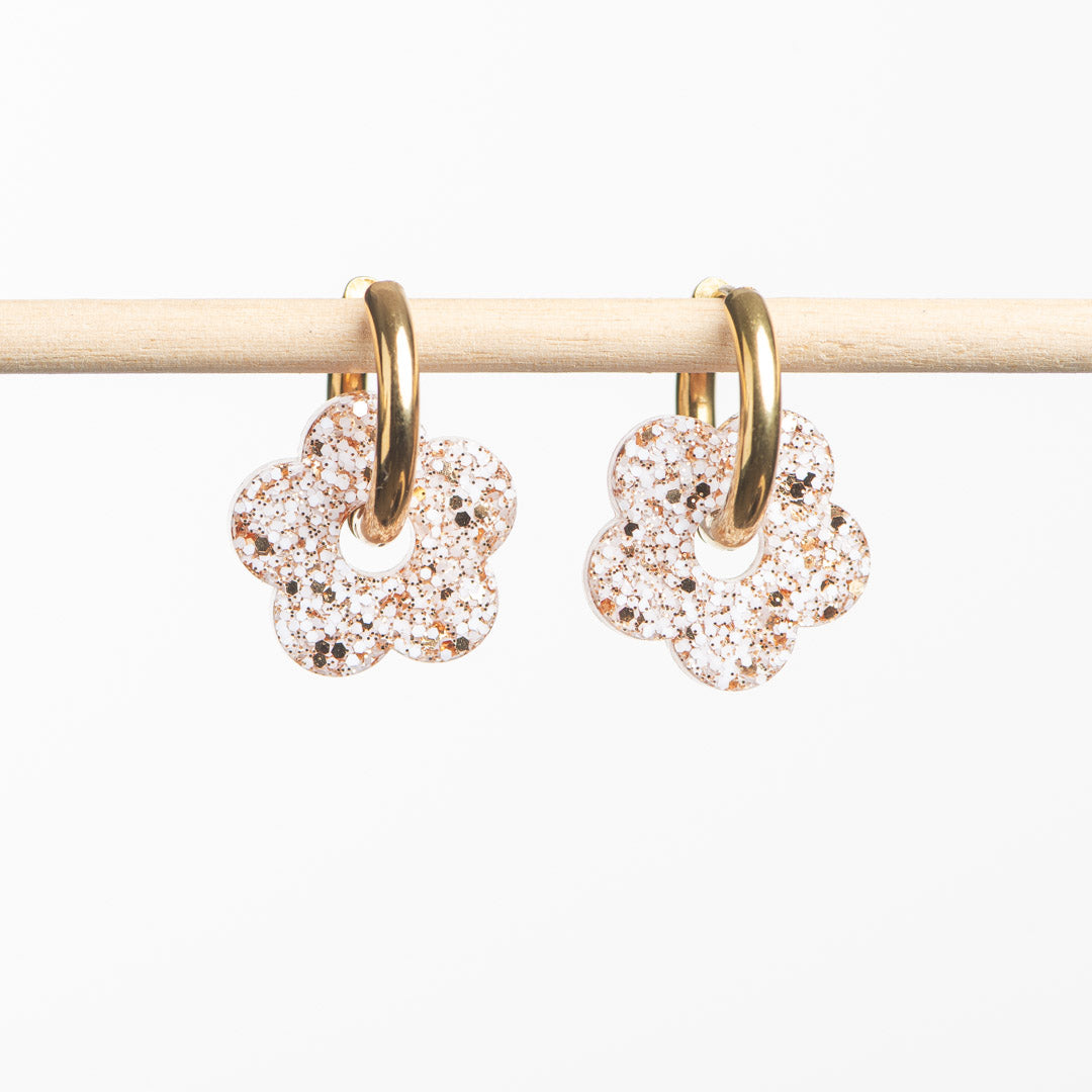 Pendientes de aro Flor Marfil Champagne