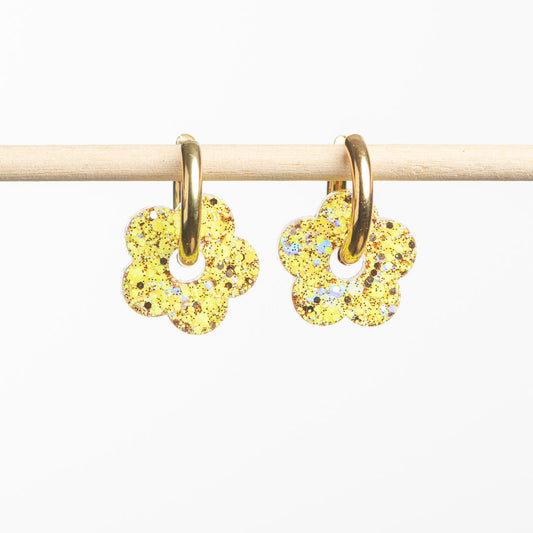 Pendientes de aro Flor Amarilla Champagne