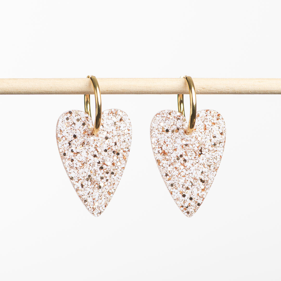 Pendientes de aro Corazón Marfil Champagne