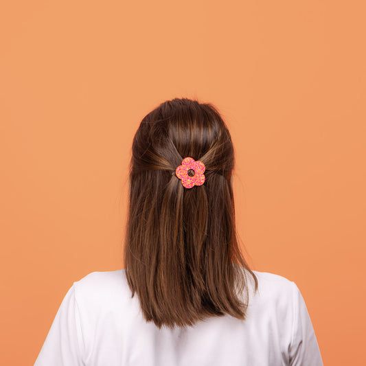 Barrette ronde Fleur Fuchsia Orange