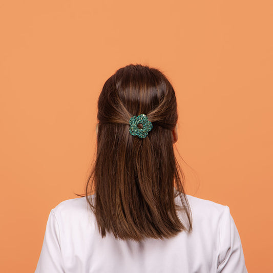 Barrette ronde Fleur Mix Vert