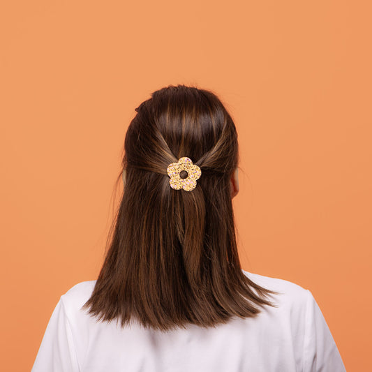 Barrette ronde Fleur Pêche Champagne