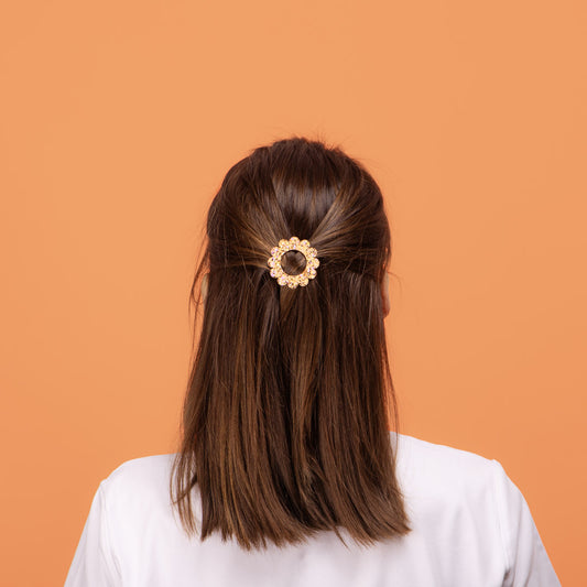 Barrette ronde Sunflower Pêche Champagne