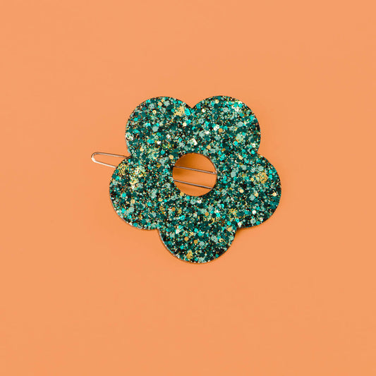 Barrette ronde Fleur Mix Vert