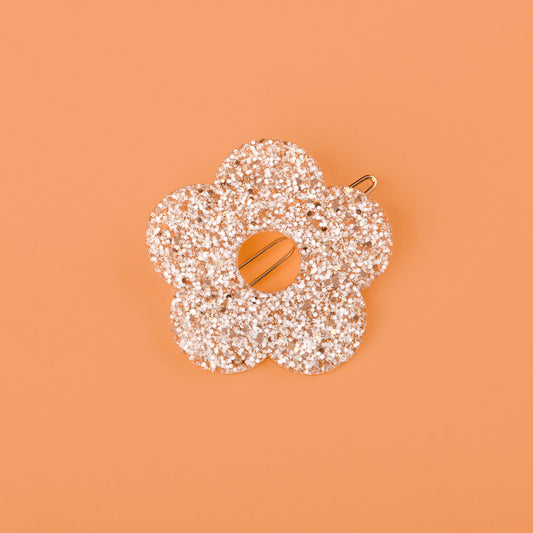 Barrette ronde Fleur Ivoire Champagne