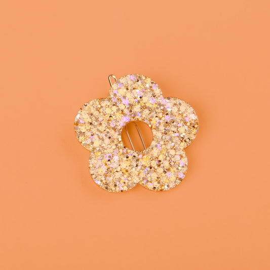 Barrette ronde Fleur Pêche Champagne