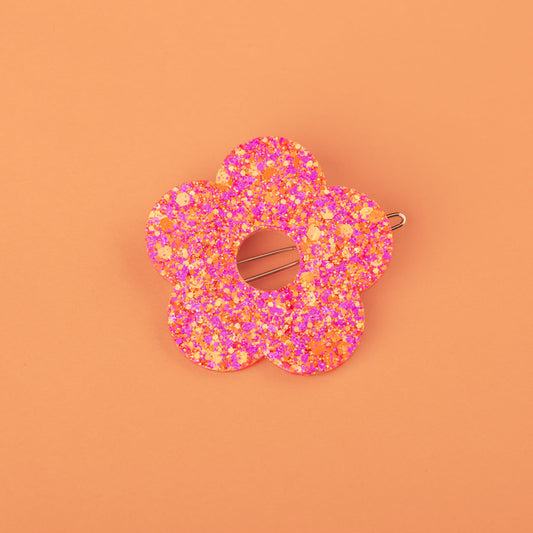 Barrette ronde Fleur Fuchsia Orange