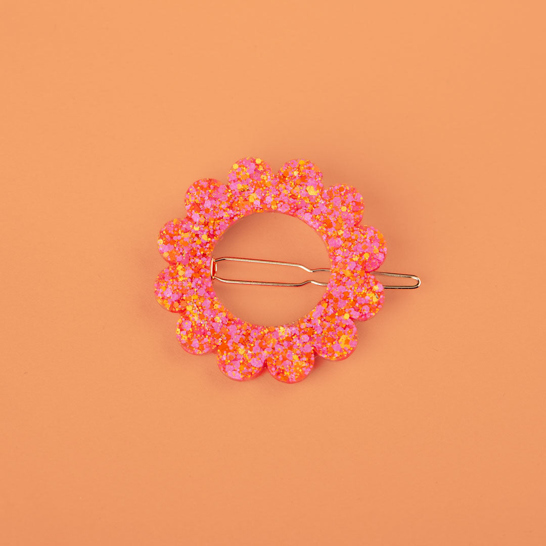 Barrette ronde Sunflower Fuchsia Orange