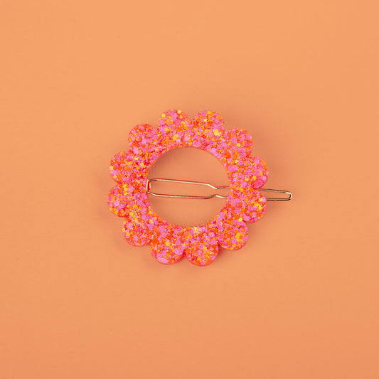 Barrette ronde Sunflower Fuchsia Orange