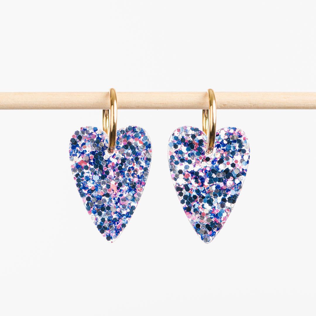 Boucles d'oreilles Cœur Mix Bleu Rose