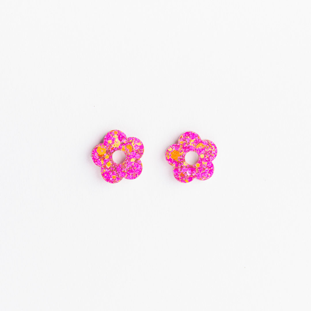 Créoles Mini Fleur Fuchsia Orange