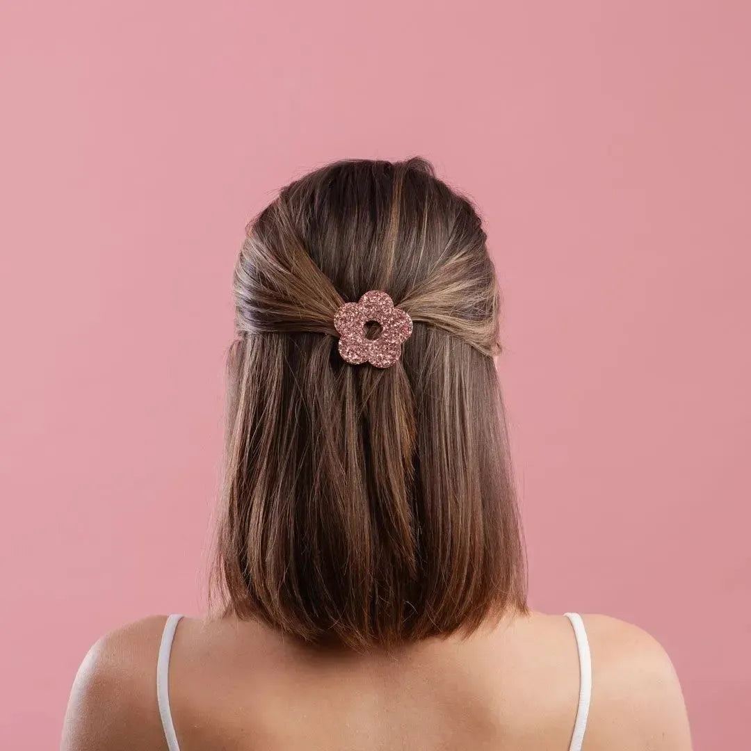 Barrette ronde Fleur Champagne Rosé-Les Nicolettes