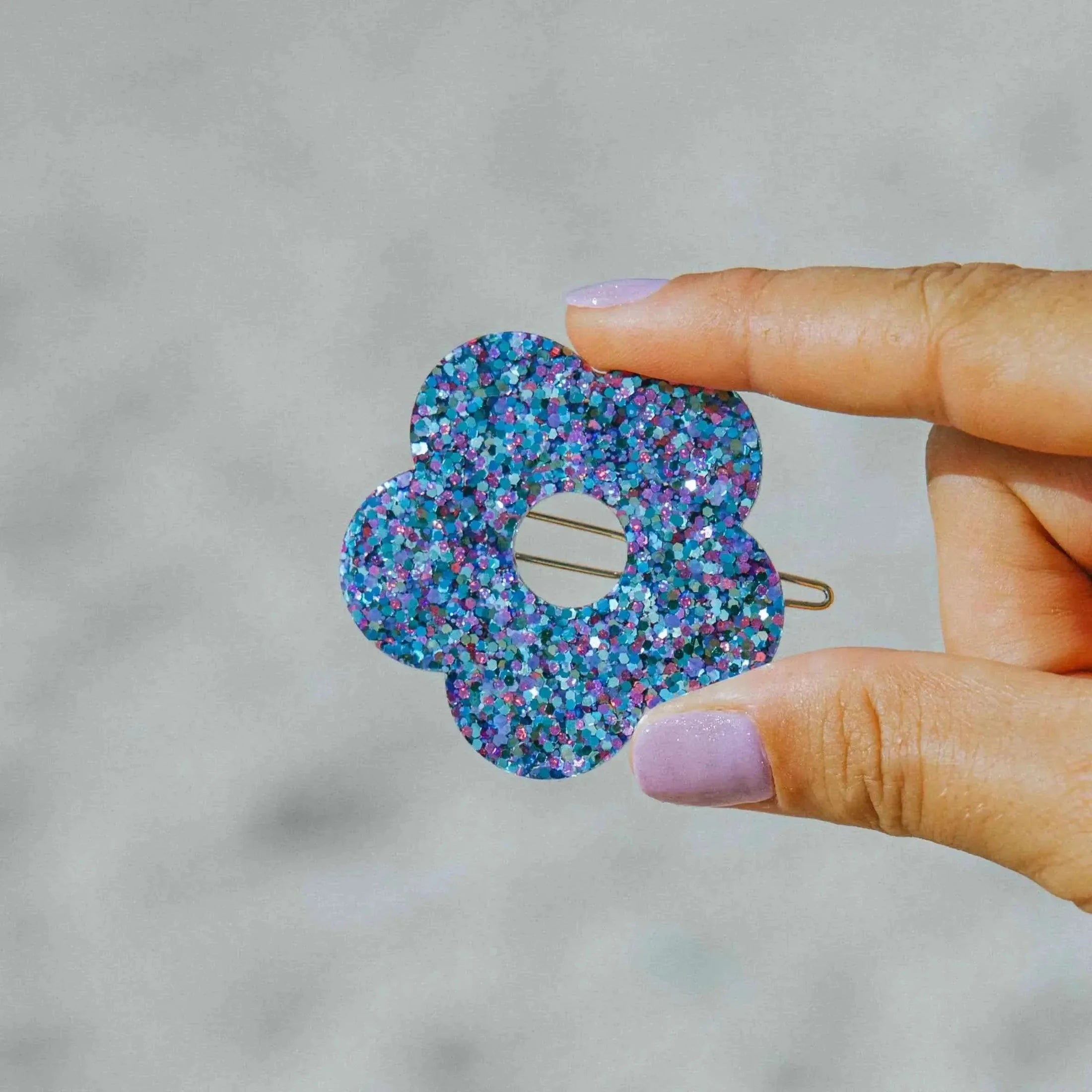 Barrette ronde Fleur Mix Violet Bleu-Les Nicolettes