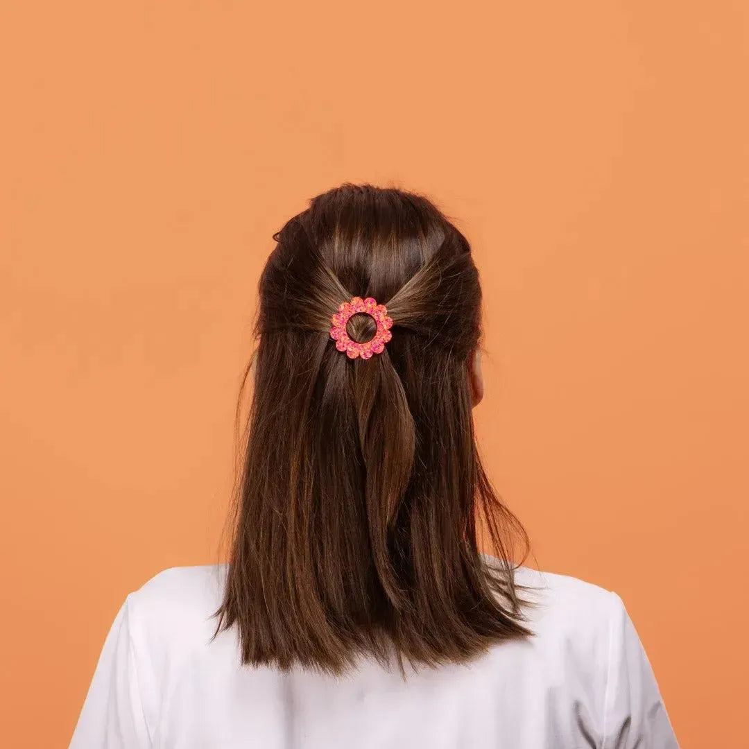 Barrette ronde Sunflower Fuchsia Orange-Les Nicolettes