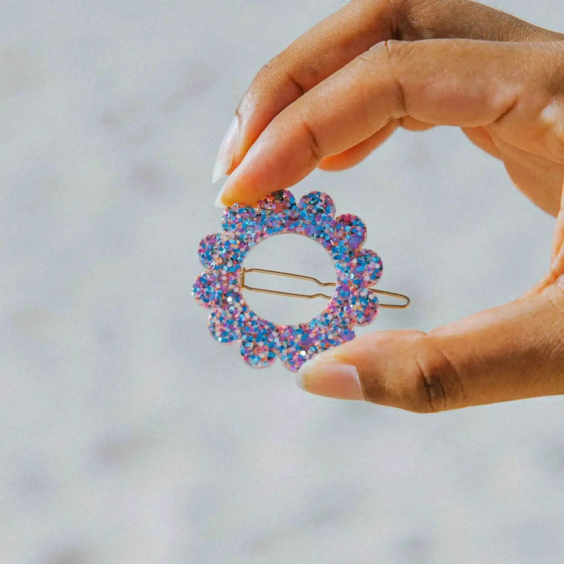Barrette ronde Sunflower Orange Bleu Parme-Les Nicolettes