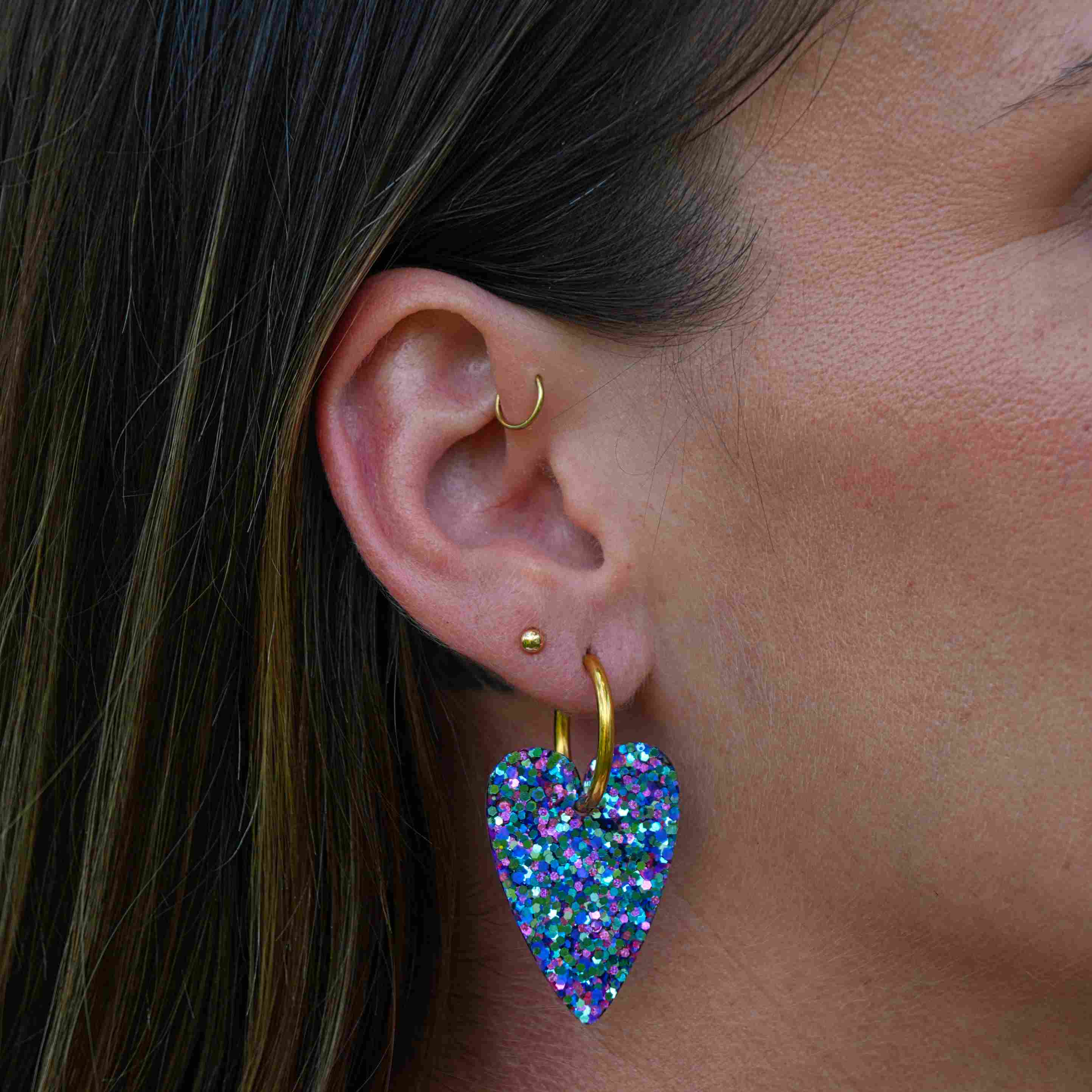 Boucles d'oreilles Cœur Mix Violet Bleu