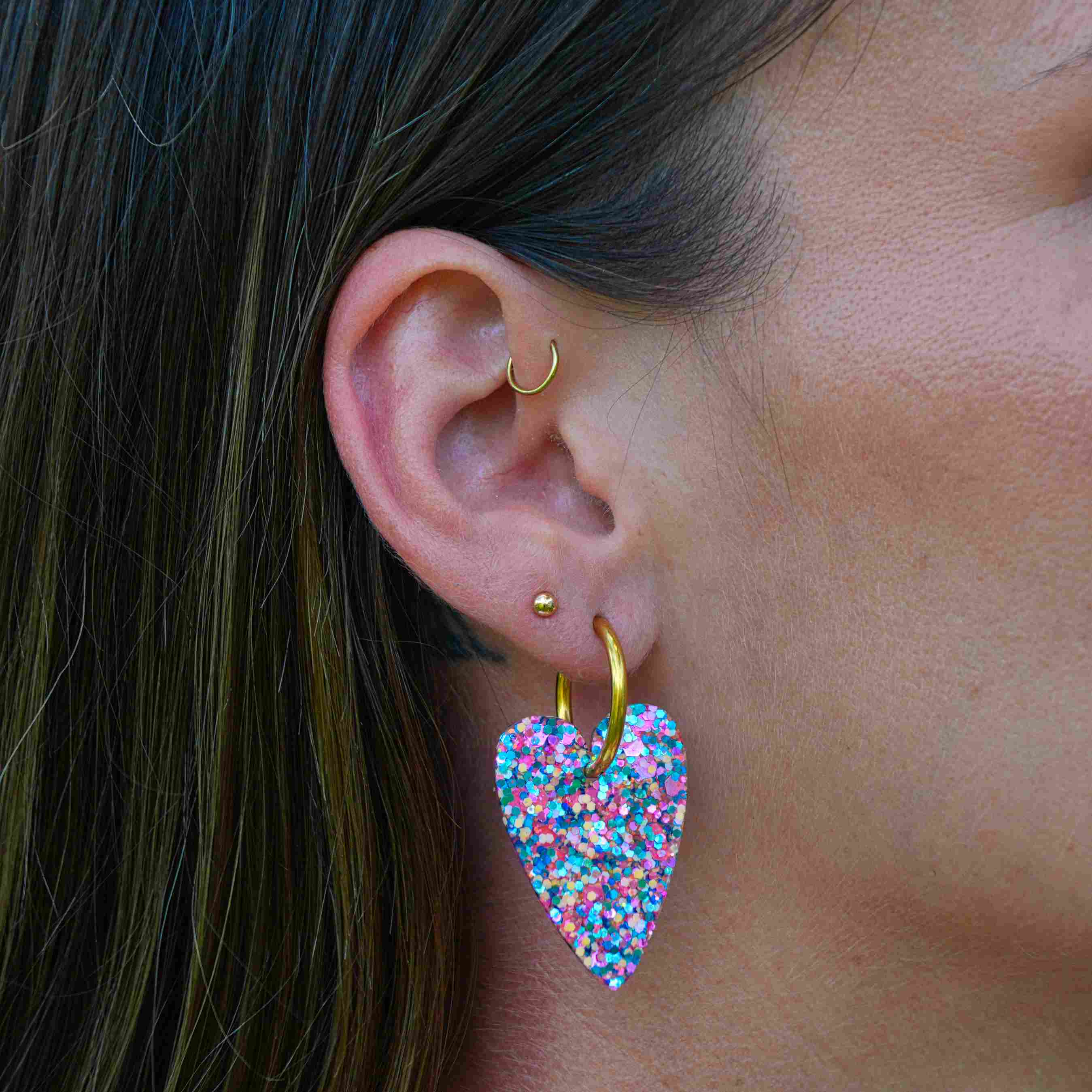 Boucles d'oreilles Cœur Orange Bleu Parme