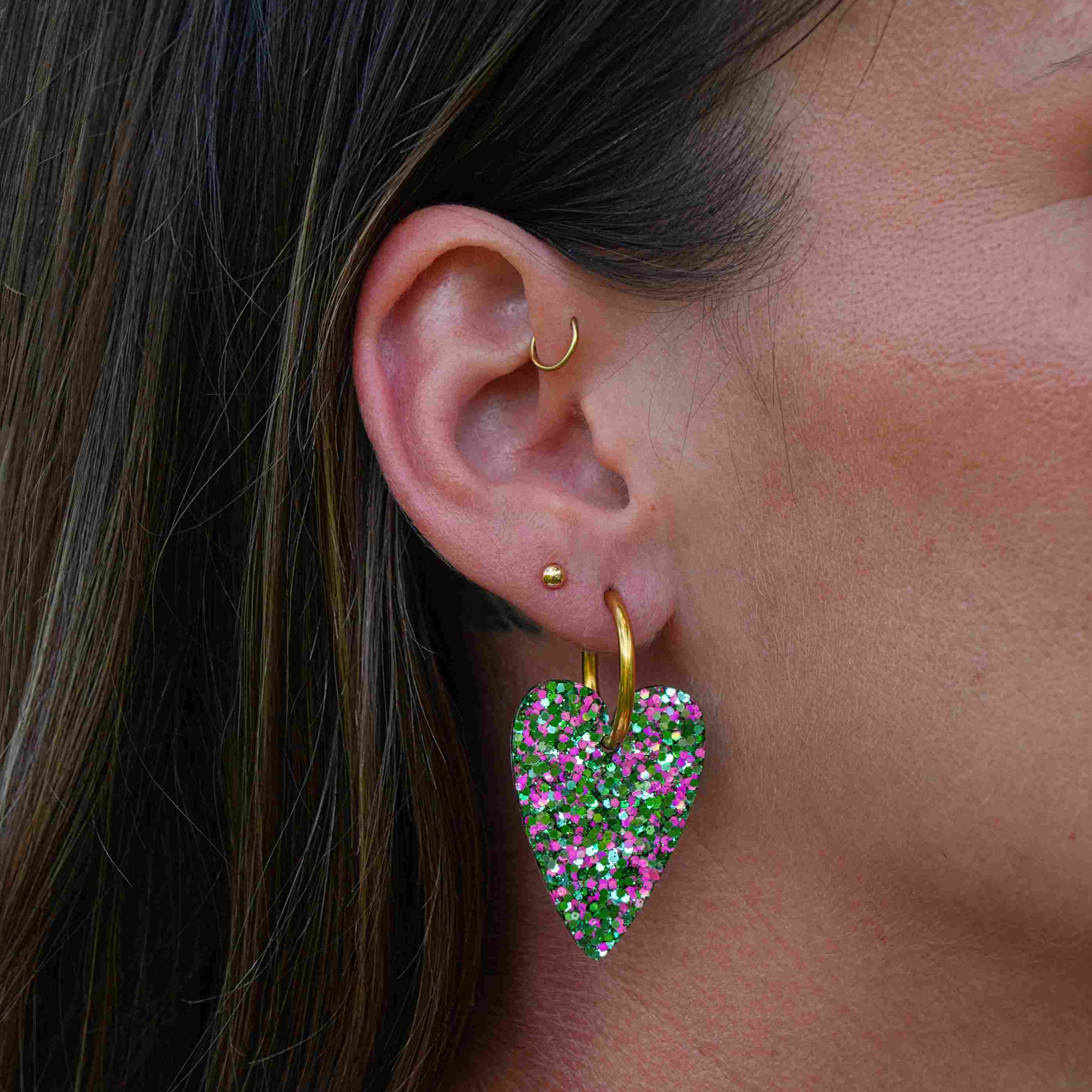 Boucles d'oreilles Cœur Mix Vert Rose