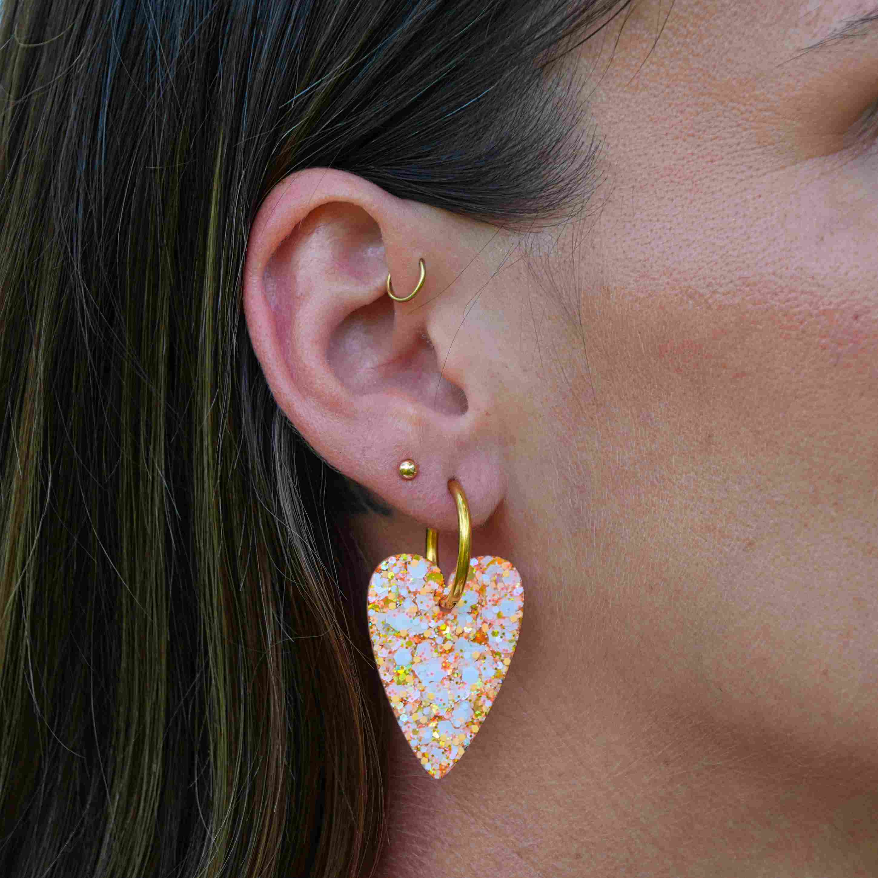 Boucles d'oreilles Cœur Ivoire Orange