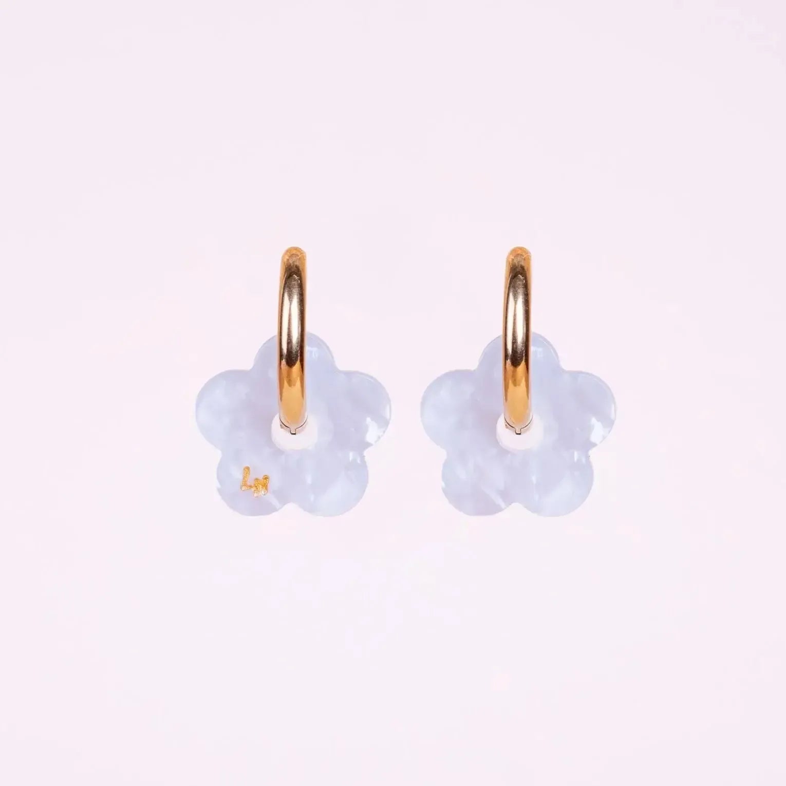 Créoles Fleur Acétate Blanc Nacré-Les Nicolettes
