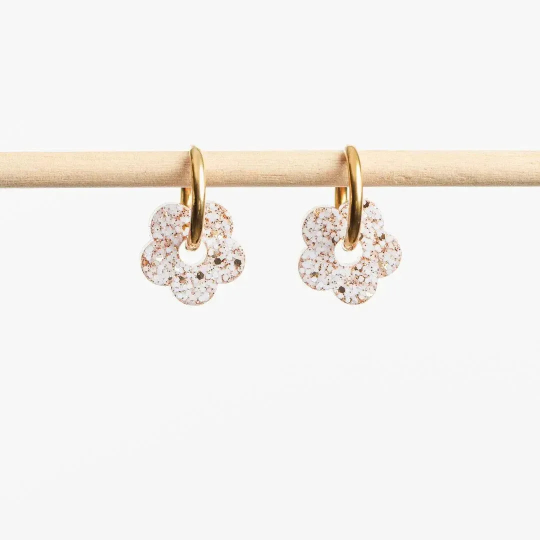 Créoles Mini Fleur Ivoire Champagne-Les Nicolettes