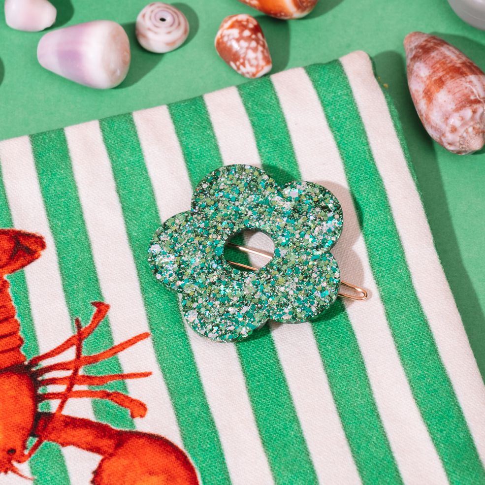 Barrette ronde Fleur Mix Vert 2.0