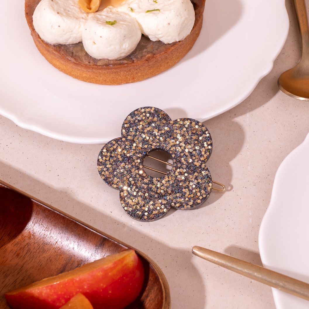 Barrette ronde Fleur Dark Gold