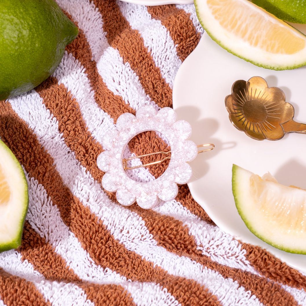 Barrette ronde Sunflower Ivoire