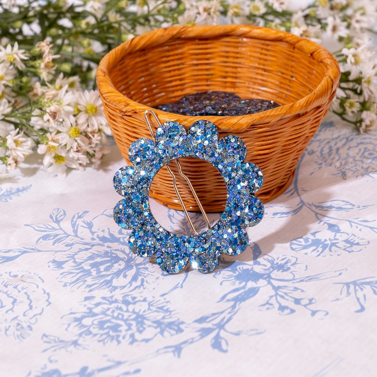 Barrette ronde Sunflower Mix Bleu